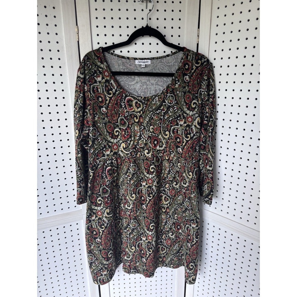Serengeti Women's Lg 3/4 SLV‎ Fall Colors Paisley Tunic Dress Soft Artsy